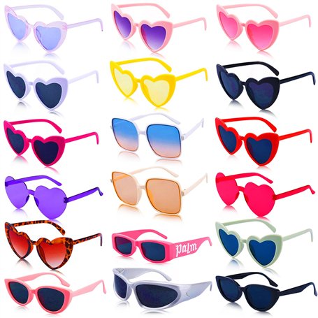 KIMIGO Lunettes de Soleil Femme Cœur Rétro - 18 Paires pour Mariage/Vacances/Extérieur/Photographie