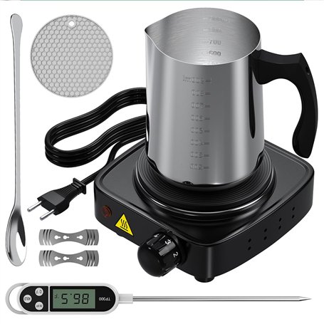 ZIONYA Kit de fabrication de bougies professionnel - Pot d'arrosage en acier inoxydable de 900 ml + outils - Kit complet pour dé