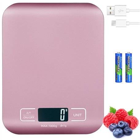 Balance de cuisine numérique - 10 kg/1 g - Rechargeable par USB - Avec écran LCD et fonction tare - Avec câble de charge de batt