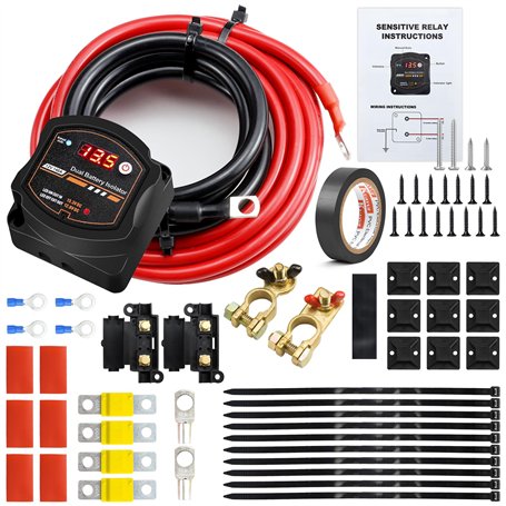 5M Waterproof Split Charge Relay Kit，12V 140amp Dual Battery Isolator For Truck Caravan Yacht Battery Controller Voltage Sensiti