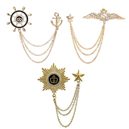 Huture 3packs Élégant Broche Aile Tassel Chaîne Gouvernail Broche Bouclier Épinglette Insigne Broche Insigne Strass Vintage Cors