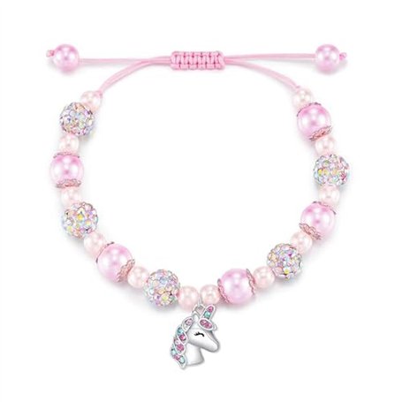 XFSRG Bracelet Licorne pour Fille Bijoux Fantaisie en Perles Roses et Cristaux Bracelet d'Amitié Personnalisé pour Enfants et Ad