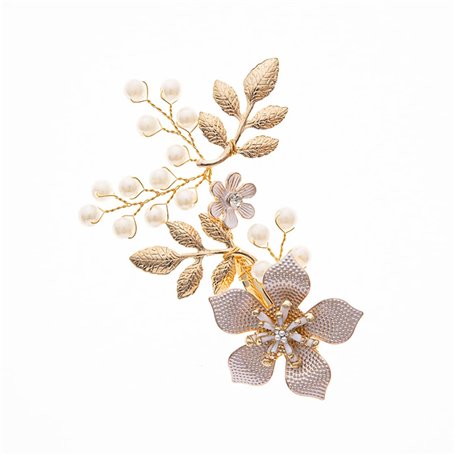 JUSTUSNX Accessoires de cheveux en forme de fleur dorée avec perles et cristaux - Épingles à cheveux de mariage pour femmes et f