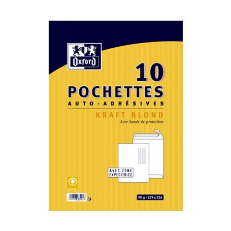 Oxford 100103518 Enveloppe auto-adhésive 229x324 90Gx10 Kraft blond