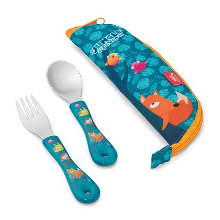 Maped - Couverts Enfant avec Étui Jungle Fever - Cuillère et Fourchette Ergonomiques - Prise en Main Facile - Passe au Lave-Vais