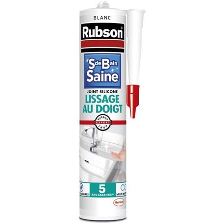Mastic sanitaires - RUBSON - 1469154 - Salle de bain saine - Lissage au doigt - Blanc - 280ml