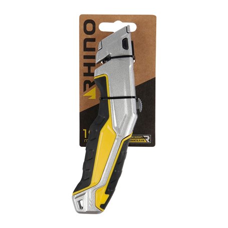 RHINO - Couteau à moquette 18mm - Cutter à cran - Largeur lame 18 mm - Avec sécurité automatique - Prise en main optimale grâce