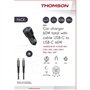 Pack chargeur + câble - THOMSON - Chargeur de voiture 60 W - Câble C vers C 65 W - 1.5 m