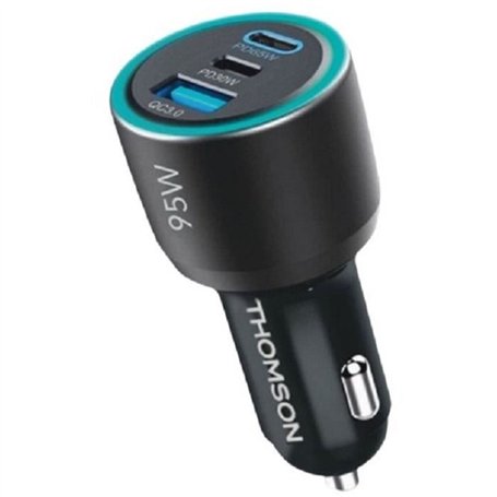 Chargeur voiture - THOMSON - 95 W - Technologie gan nouvelle génération totale - 2 USB-C - PD 65 W + PD 30 W - USB-A - QC 3.0