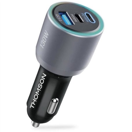 Chargeur voiture - THOMSON - 130 W - Technologie GaN nouvelle génération totale - 2 USB-C - PD 100 W + pd 30 W