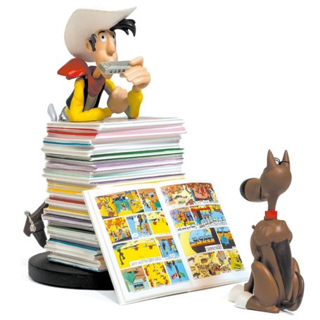 Plastoy Figurine De Collection : Lucky Luke & Rantanplan Pile D'Albums