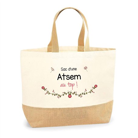Sac Atsem au top | Cabas de Plage Courses Coton et Toile de Jute Idée Cadeau Femme