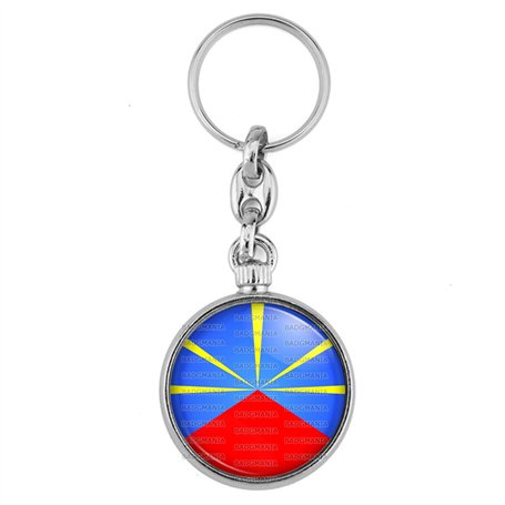 Badgmania Porte Clés Métal 2 faces Ile de la Réunion Flag Emblème France Logo 33mm