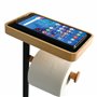 MSV - Combiné WC avec Support Smartphone TEIKI - Porte-Rouleau Papier WC Bambou & Acier + Brosse WC + Supporte 3 Rouleaux de Rec