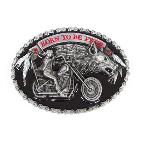 générique Boucle de ceinture moto biker contour style chaine moto et tête de loup. born to be free