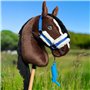 Hobby Horse Ensemble d'accessoires Licol moumoute Bleu avec Longe et Bonnet Anti-Insectes Bleu pour activité de Hobby Horsing.