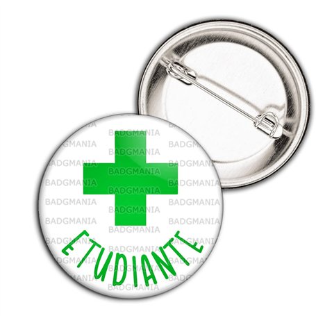 Badgmania Badge Broche 3.8cm Identifiant Pharmacie | Etudiante en Pharmacie | Croix Verte Fond Blanc