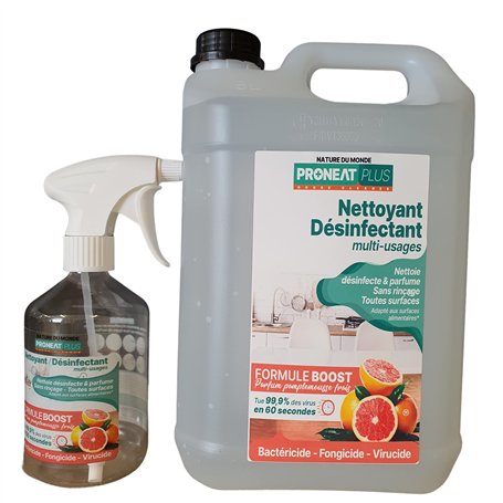 NETTOYANT DESINFECTANT MULTI-USAGES - BACTERICIDE - VIRUCIDE - FONGICIDE 5Litres PARFUM PAMPLEMOUSSE FRAIS