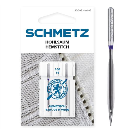 SCHMETZ | 2 Aiguilles pour machines à coudre | Ourlet à Jour | 130/705 H-WING | Grosseur 100/16 | Convient pour les ourlets déco