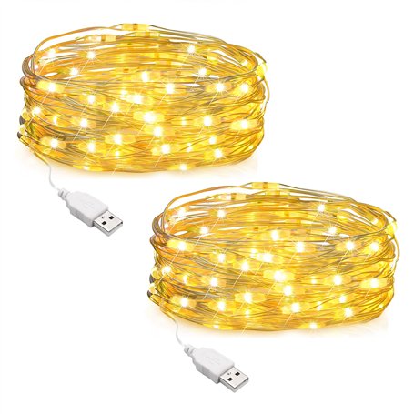 SALCAR Lot de 2 Guirlande Lumineuse Noël à 10M 100 LED et à piles en fil de cuivre pour éclairage intérieur et extérieur
