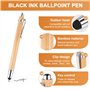 NIZEAMI Lot de 80 stylos à bille rétractables en bambou avec embouts de stylet pour écrans tactiles, stylos à bille rétractables
