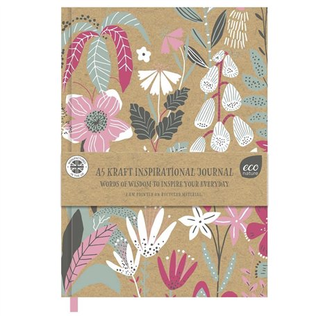 Bloc-notes A5 inspirant - Papier kraft marron - Motif floral - Recyclable