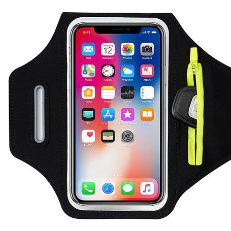 TRIXES Brassard de Course Noir avec Sac pour écouteurs adapté à l'iPhone 15 Pro Max/14 Pro/13 Pro Max/12/12 Pro/11/XR/XS/X/8 Plu