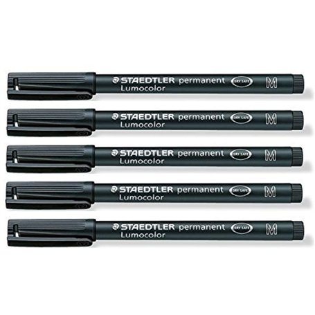 Staedtler Lumocolor Marqueur permanent Lot de 5 Noir Taille M imperméable résistant aux frottement rapide sec CD/DVD OHP