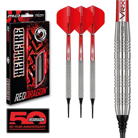 RED DRAGON Hell Fire 18g Baril / 20g Poids Total Pointe Souple 85% Jeu de fléchettes en tungstène avec ailettes et tiges de fléc