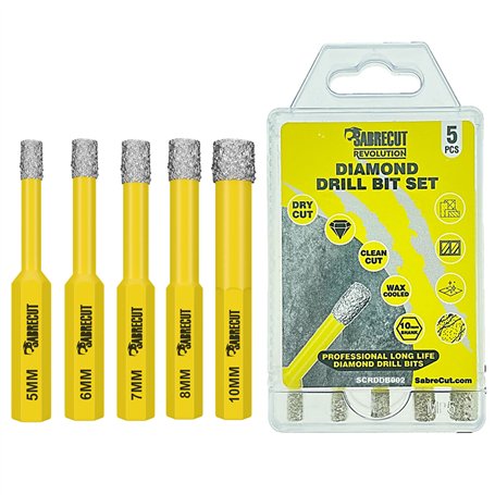 SabreCut SCRDDB002 Lot de 5 forets diamant auto-refroidissants à changement rapide pour ciment