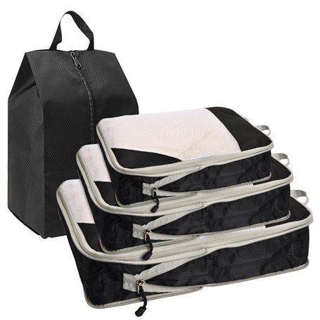 Sacoches de Compression 4 Pièces Résistant à l'eau Organisateur de Vêtements Valise Ensemble de Cubes d'Emballage de Compression