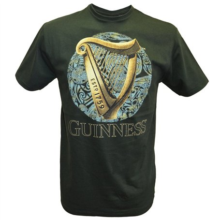 Bottle Green Guinness T-Shirt With Irish Harp Design With Blue Celtic Design