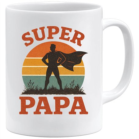 JungleMug – Cadeau fête des pères papa | Mug Super Papa rétro silhouette cape héros | Idée cadeau papa anniversaire original | T