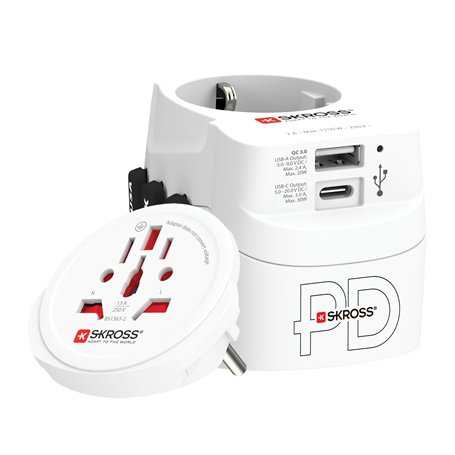 SKROSS - Pro Light USB AC30PD - World - Adaptateur de Voyage Universel 3 pôles pour Le Monde avec Chargeur USB
