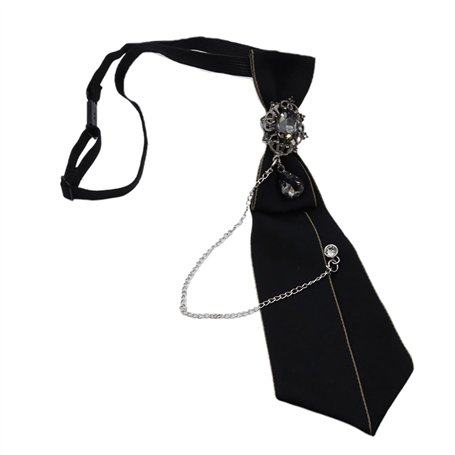 MinnowXY Cravate Gothique Noire pour Pendentif Strass Chaîne Métal Soirée Fête Prénouée Polyester