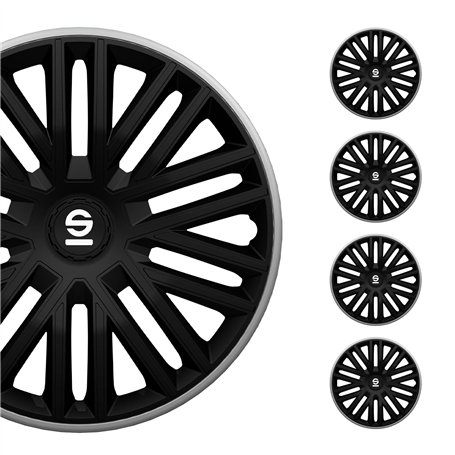 Sparco Enjoliveurs Bergamo - 16-pouces - Noir/Gris - Set de 4 pièces