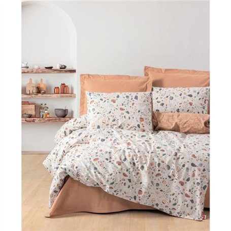 Parure de lit - 1 housse de couette 220 x 240 cm + 2 taies d'oreiller 60 x 60 cm - 100% coton ranforcé - Caramel