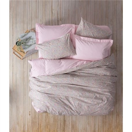Parure de lit - 1 housse de couette 220 x 240 cm + 2 taies d'oreiller 60 x 60 cm - 100% coton ranforcé - Rose