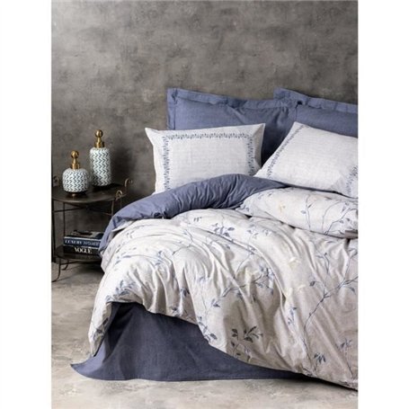 Parure de lit - 1 housse de couette 220 x 240 cm + 2 taies d'oreiller 60 x 60 cm - 100% coton ranforcé - Bleu