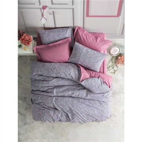 Parure de lit - 1 housse de couette 220 x 240 cm + 2 taies d'oreiller 60 x 60 cm - 100% coton ranforcé - Rose