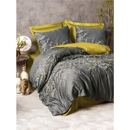 Parure de lit - 1 housse de couette 220 x 240 cm + 2 taies d'oreiller 60 x 60 cm - Satiné 100% coton - Anthracite