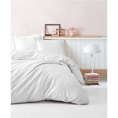 Parure de lit - 1 housse de couette 220 x 240 cm + 2 taies d'oreiller 60 x 60 cm - Satiné 100% coton - Blanc