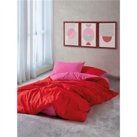 Parure de lit - 1 housse de couette 220 x 240 cm + 2 taies d'oreiller 60 x 60 cm - 100% coton ranforcé - Rouge
