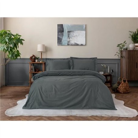 Parure de lit - 1 housse de couette 220 x 240 cm + 2 taies d'oreiller 60 x 60 cm - Satiné 100% coton - Anthracite
