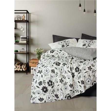 Parure de lit - 1 housse de couette 220 x 240 cm + 2 taies d'oreiller 60 x 60 cm - 100% coton ranforcé - Noir