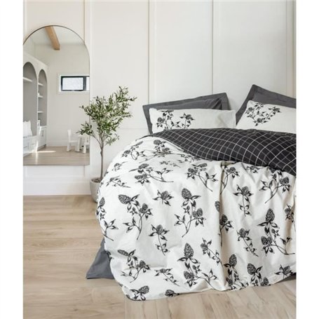 Parure de lit - 1 housse de couette 220 x 240 cm + 2 taies d'oreiller 60 x 60 cm - 100% coton ranforcé - Anthracite