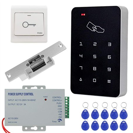 KDL Kit Complet de système de contrôle d'accès RFID Clavier Autonome avec Verrouillage de gâche électrique de Type NO