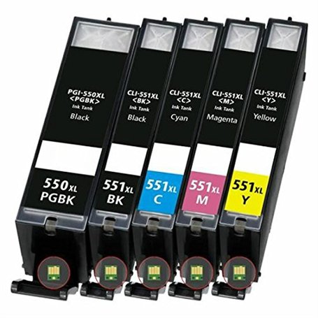Pack 5 cartouche d'encre Qualité Premium PGI 550 XL Black CLI 551 XL Black Cyan Magenta Yellow / pour imprimante CANON MG 5450 5
