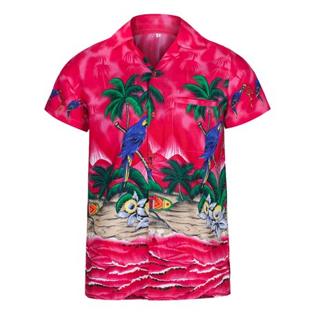 Chemise hawaienne homme à manches courtes avec boutons - Chemise homme tropicales pour hommes avec perroquets et palmiers - Chem