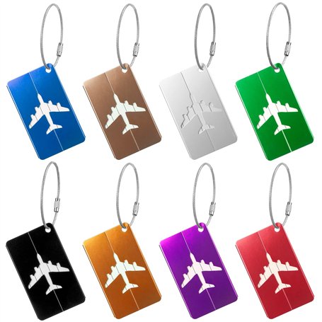 8pcs Etiquettes Bagage en Aluminium - Etiquette Valise Avion avec Cordon Inox - Etiquette Bagage Valise pour Voyage en Avion